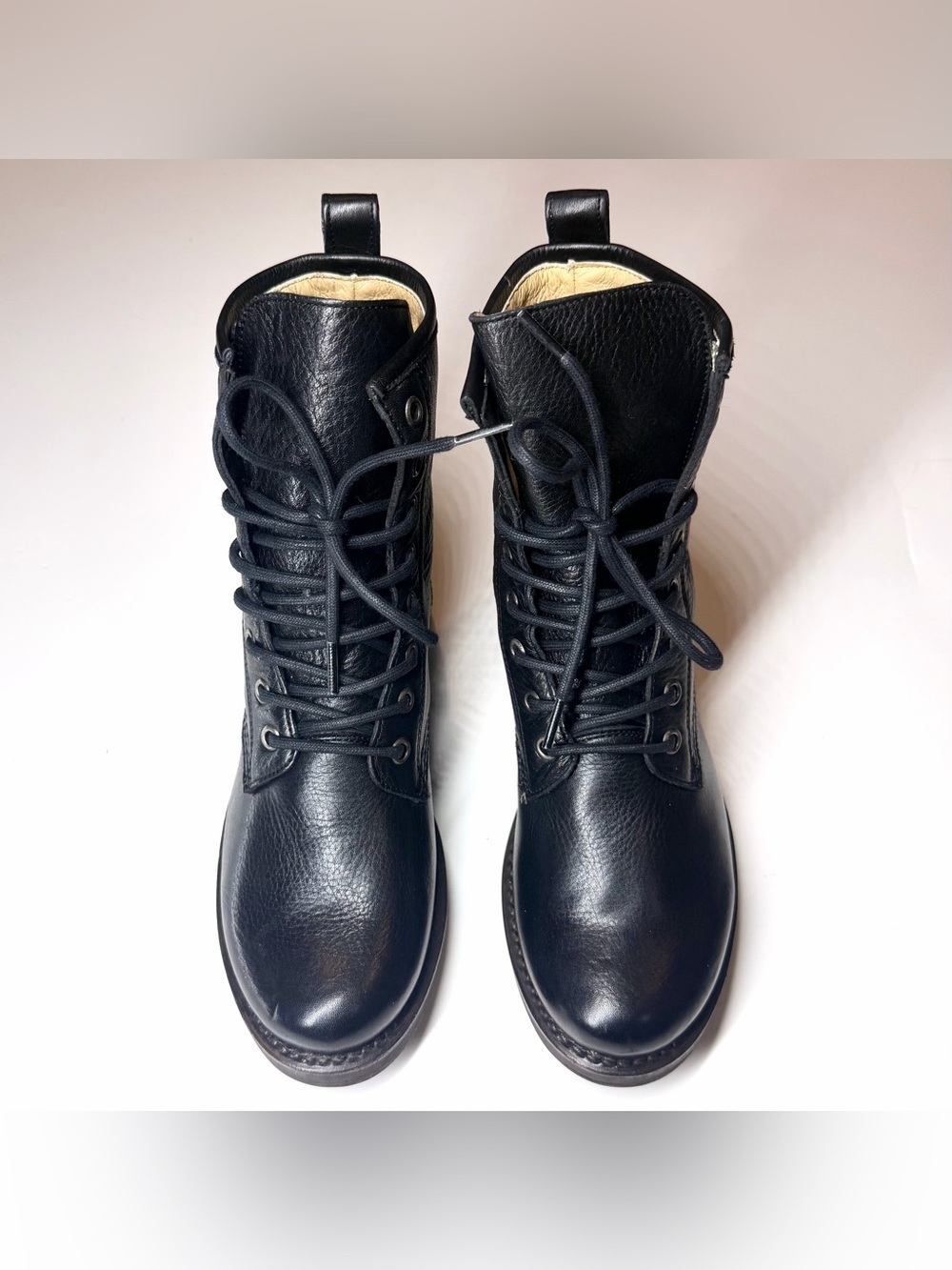 FRYE Women’s Veronica Black Leather Combat Boots Lace Up Size- 6